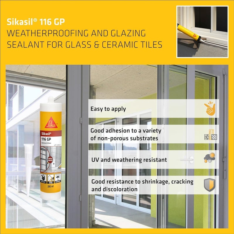 Duravel Clear Silicone Sealant, Gun and Scraper Kit - Sika Sikasil 116-GP Universal Silicone Sealant - Image 2